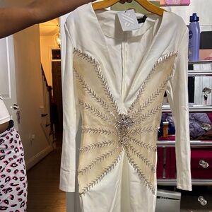 Elegant Long Sleeve Dress with Silver Accents